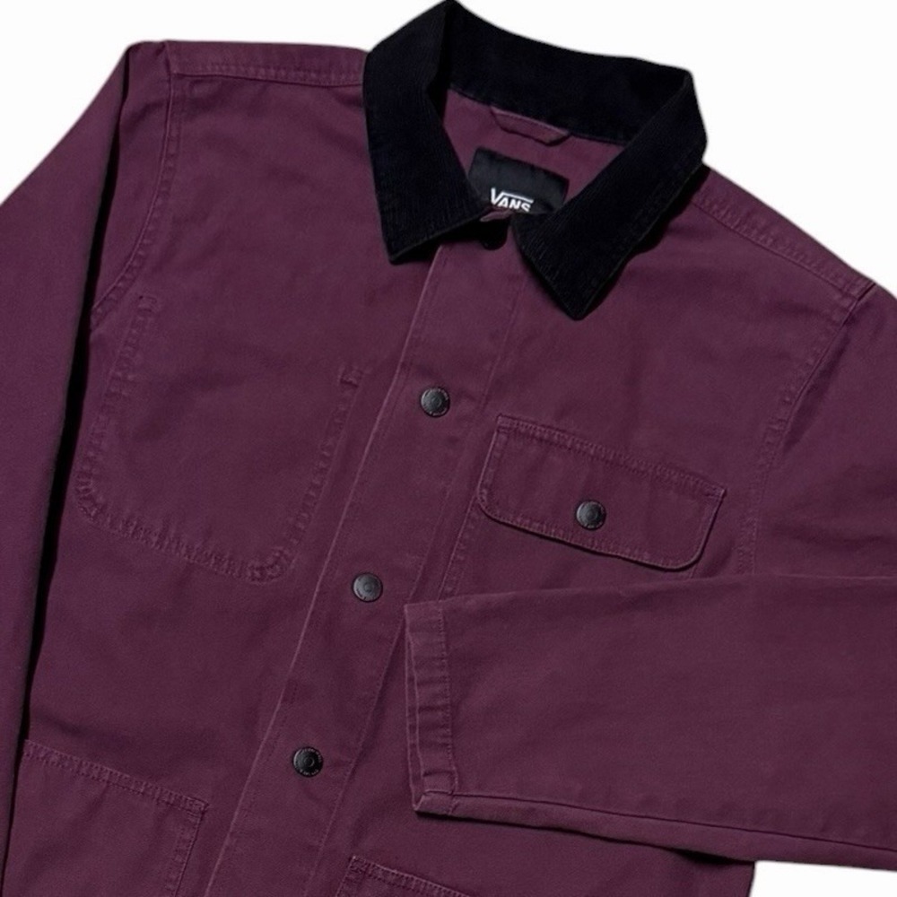 Vans Drill Chore Coat Jacket Mens Small Corduroy Collar Snap Workwear Maroon